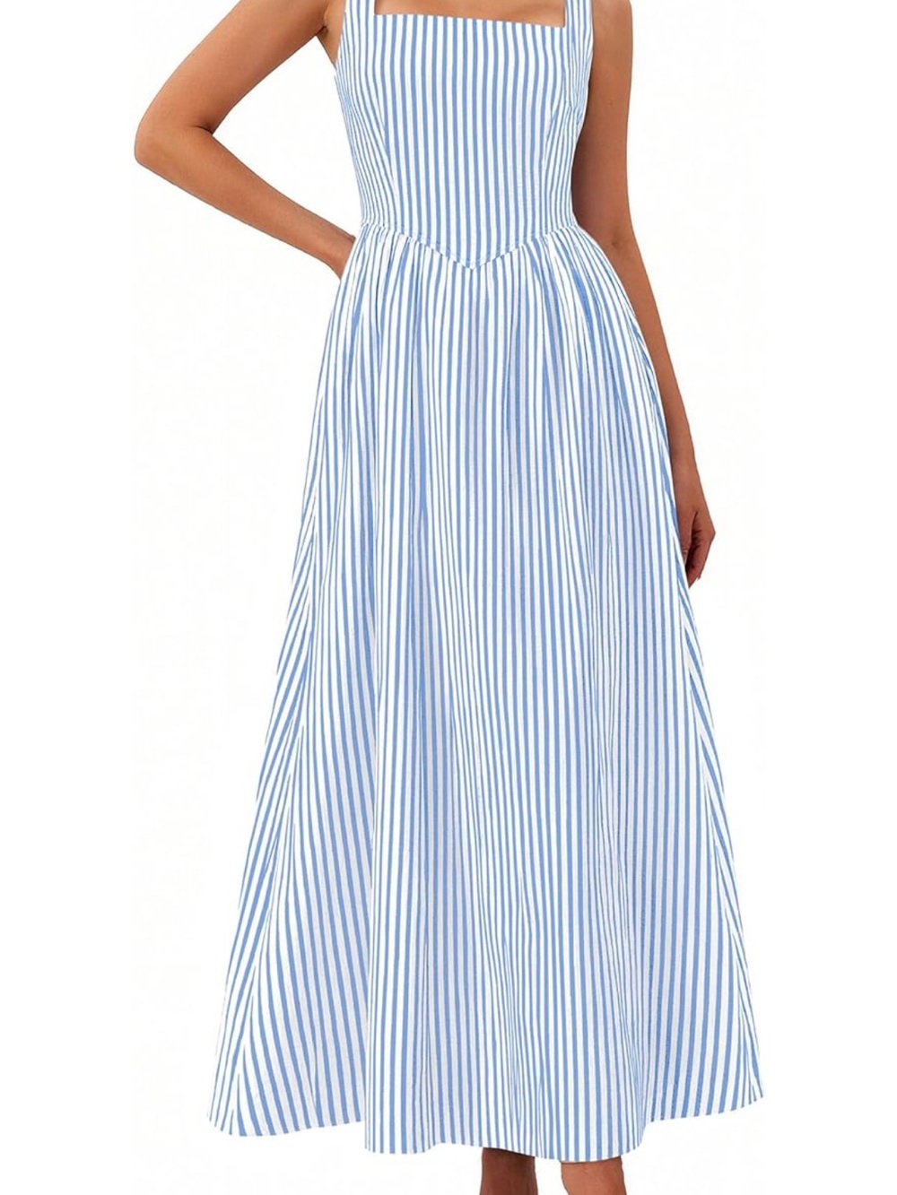 #36 Pretty Garden Blue and White Stripe Sundress Sleeveless Maxi Dress